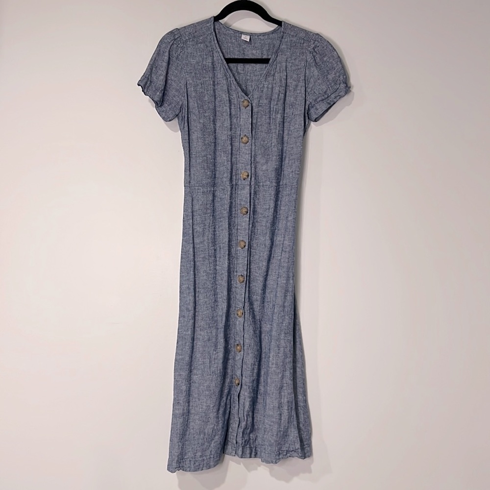 Linen Denim button down midi dress